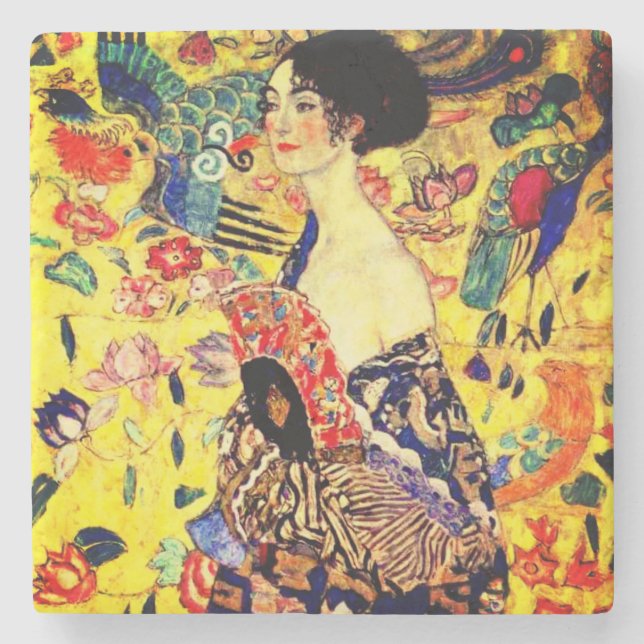 Gustav Klimt Lady with Fan Stone Coaster (Front)