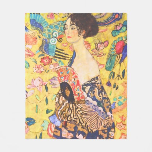 Gustav Klimt Lady With Fan vintage art nouveau Fleece Blanket