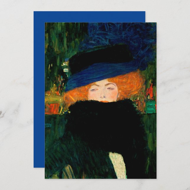 Gustav Klimt "Lady with Hat and Feat" Holiday Card (Front/Back)