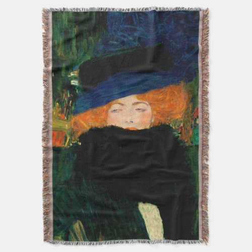 Gustav Klimt Lady with Hat and Feather Boa Throw Blanket