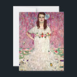 Gustav Klimt Mada Primavesi Postcard<br><div class="desc">Postcard featuring Gustav Klimt’s portrait Mada Primavesi (1912). A girl in a white dress with flowers stands confidently in front of a purple background. A wonderful gift for fans of Art Nouveau and Austrian art!</div>