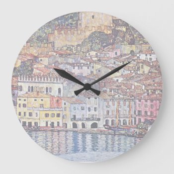 Gustav Klimt - Malcesine At Lake Garda Italy Large Clock by ArtLoversCafe at Zazzle