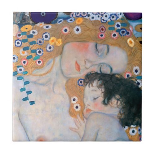 Gustav Klimt _ Mother and Child Ceramic Tile