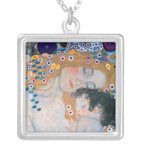 Gustav Klimt _ Mother and Child Silver Plated Necklace