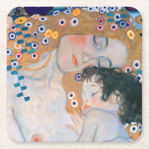 Gustav Klimt _ Mother and Child Square Paper Coaster