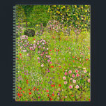 Gustav Klimt Orchard with Roses Notebook<br><div class="desc">Notebook featuring Gustav Klimt’s oil painting Orchard with Roses (1911). Also known as Obstgarten mit Rosen,  a vibrant and green orchard is beautifully portrayed. Pink roses and other purple and red flowers line the orchard path. A marvelous gift for fans of Art Nouveau and Austrian art!</div>