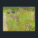 Gustav Klimt Orchard with Roses Postcard<br><div class="desc">Postcard featuring Gustav Klimt’s oil painting Orchard with Roses (1911). Also known as Obstgarten mit Rosen,  a vibrant and green orchard is beautifully portrayed. Pink roses and other purple and red flowers line the orchard path. A marvelous gift for fans of Art Nouveau and Austrian art!</div>