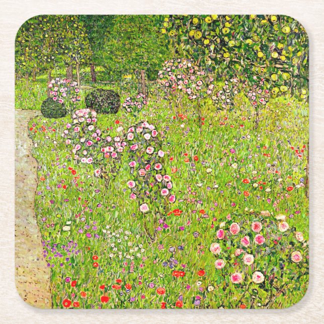Gustav Klimt Orchard with Roses Square Paper Coaster (Front)