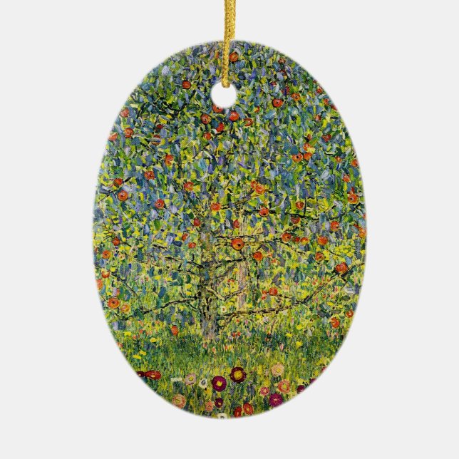 Gustav Klimt painting art nouveau The Apple Tree Ceramic Ornament (Front)