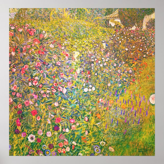 Gustav Klimt Pink Flowers Poster (Front)