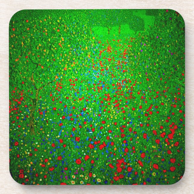 Gustav Klimt Poppy Field Beverage Coaster (Front)