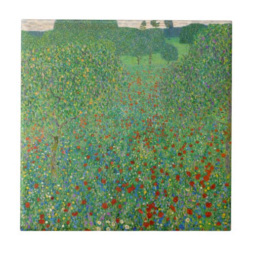 Gustav Klimt _ Poppy Field Ceramic Tile