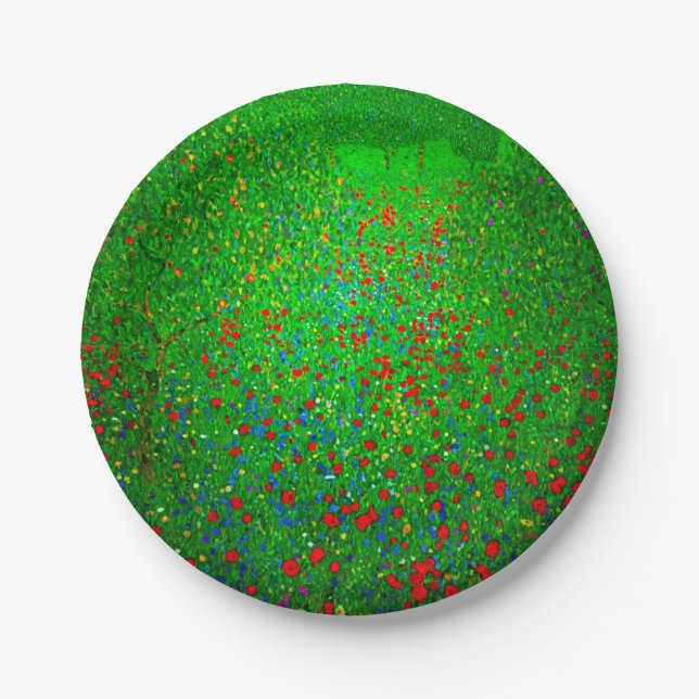 Gustav Klimt Poppy Field Paper Plates (Front)