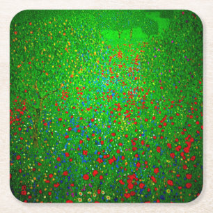 Gustav Klimt Poppy Field Square Paper Coaster