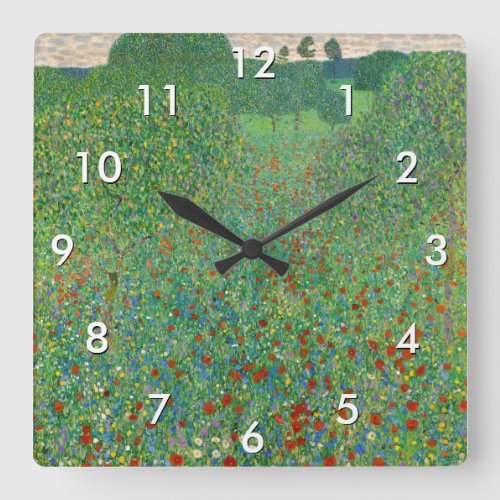 Gustav Klimt _ Poppy Field Square Wall Clock