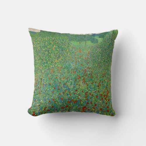 Gustav Klimt _ Poppy Field Throw Pillow