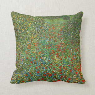 Gustav Klimt Poppy Field Throw Pillow