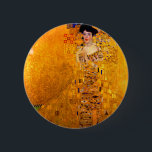 Gustav Klimt Portrait of Adele Bloch Bauer Button<br><div class="desc">Button featuring Gustav Klimt’s oil painting Portrait of Adele Bloch Bauer I (1907). A beautiful woman wears a golden and geometric dress in front of a gold background. A great gift for fans of Art Nouveau and Austrian art.</div>