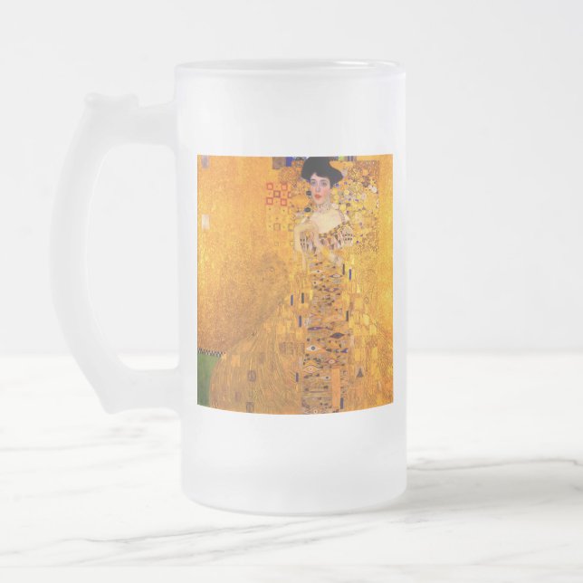 Gustav Klimt Portrait of Adele Bloch Bauer Frosted Glass Beer Mug (Left)