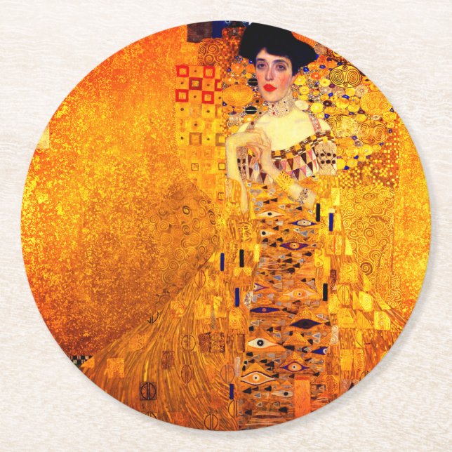 Gustav Klimt Portrait of Adele Bloch Bauer Round Paper Coaster (Front)