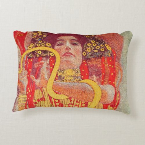 Gustav Klimt Red Woman Gold Snake Painting Accent Pillow