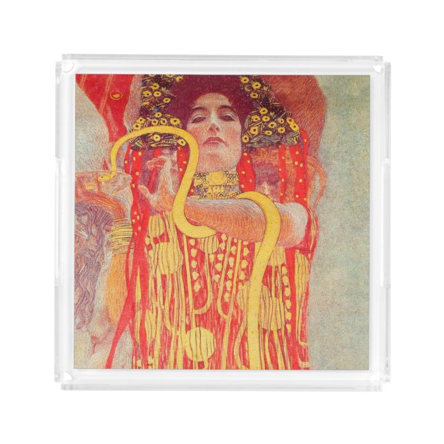 Gustav Klimt Red Woman Gold Snake Painting Acrylic Tray (Front)