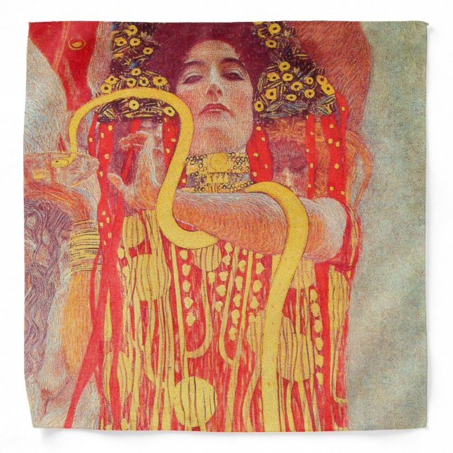 Gustav Klimt Red Woman Gold Snake Painting Bandana (Front)