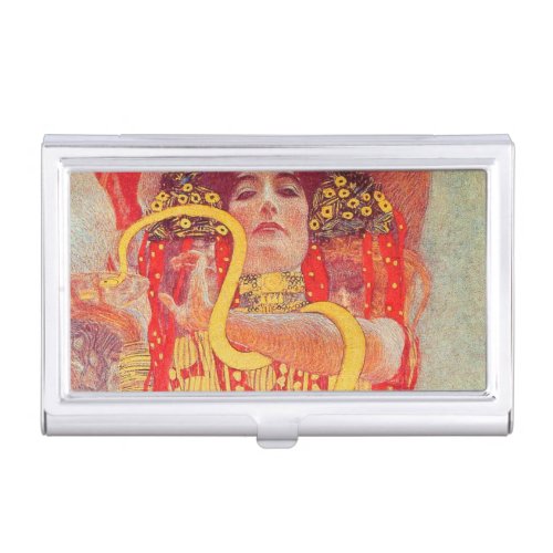 Gustav Klimt Red Woman Gold Snake Painting Business Card Case