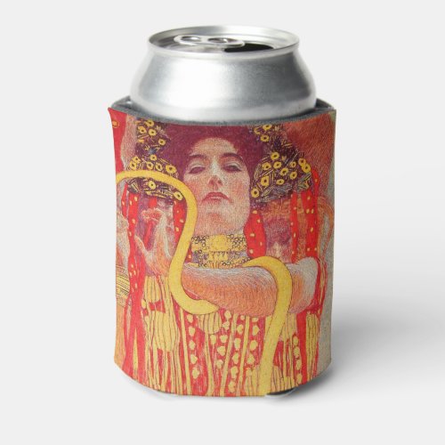 Gustav Klimt Red Woman Gold Snake Painting Can Cooler