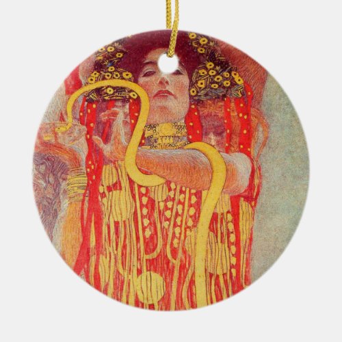 Gustav Klimt Red Woman Gold Snake Painting Ceramic Ornament