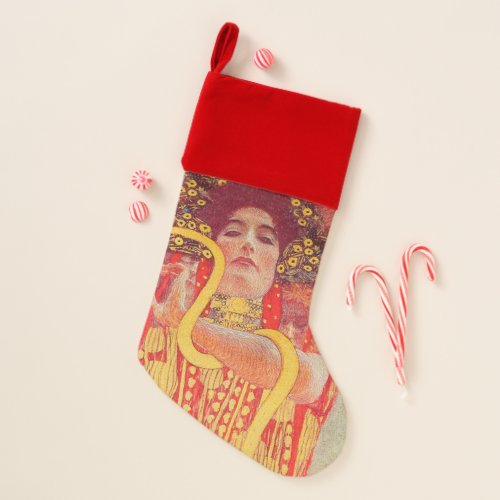 Gustav Klimt Red Woman Gold Snake Painting Christmas Stocking