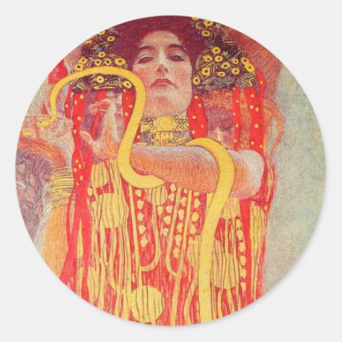 Gustav Klimt Red Woman Gold Snake Painting Classic Round Sticker