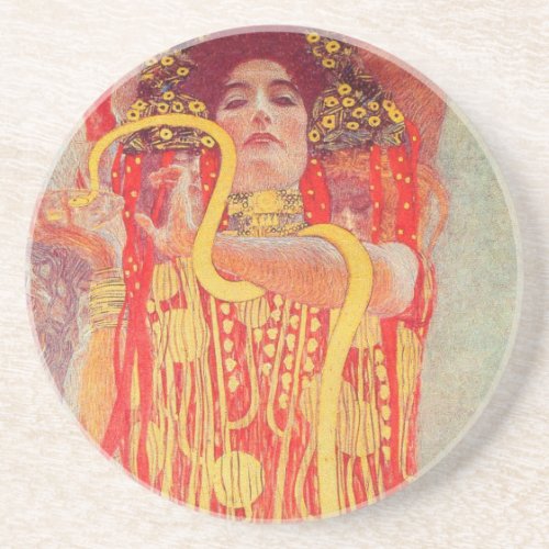 Gustav Klimt Red Woman Gold Snake Painting Coaster