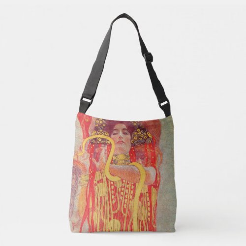 Gustav Klimt Red Woman Gold Snake Painting Crossbody Bag
