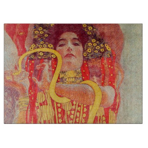 Gustav Klimt Red Woman Gold Snake Painting Cutting Board