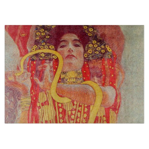 Gustav Klimt Red Woman Gold Snake Painting Cutting Board