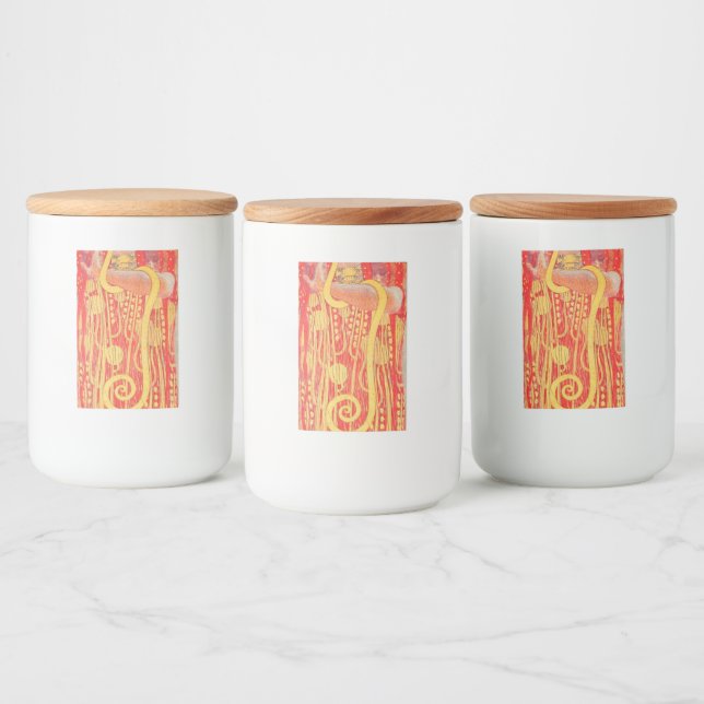 Gustav Klimt Red Woman Gold Snake Painting Food Label (Bottles)