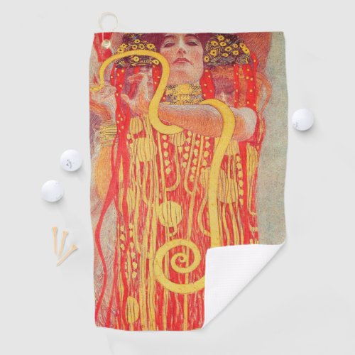 Gustav Klimt Red Woman Gold Snake Painting Golf Towel