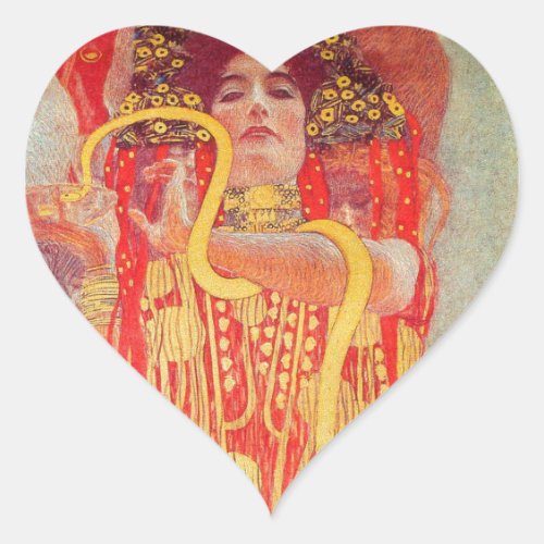 Gustav Klimt Red Woman Gold Snake Painting Heart Sticker