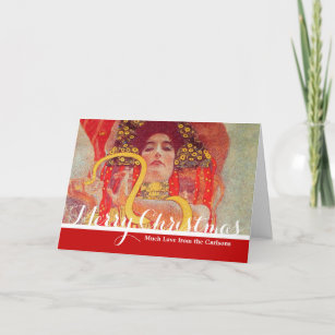 Gustav Klimt Red Woman Gold Snake Painting Holiday Card