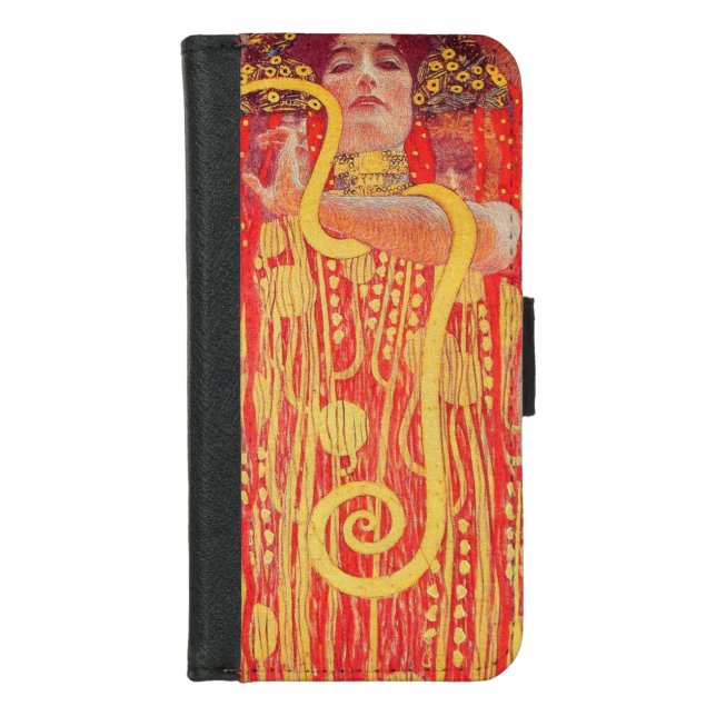 Gustav Klimt Red Woman Gold Snake Painting iPhone Wallet Case (Front)