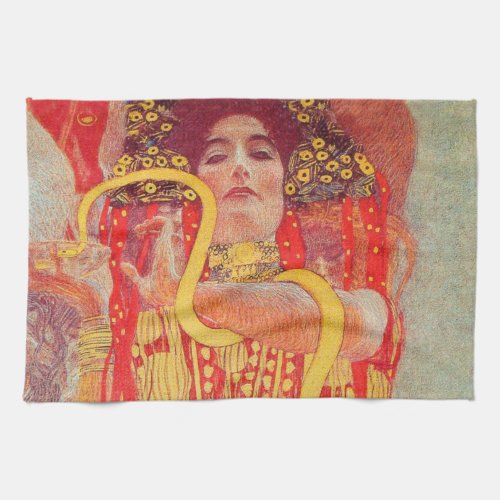 Gustav Klimt Red Woman Gold Snake Painting Kitchen Towel
