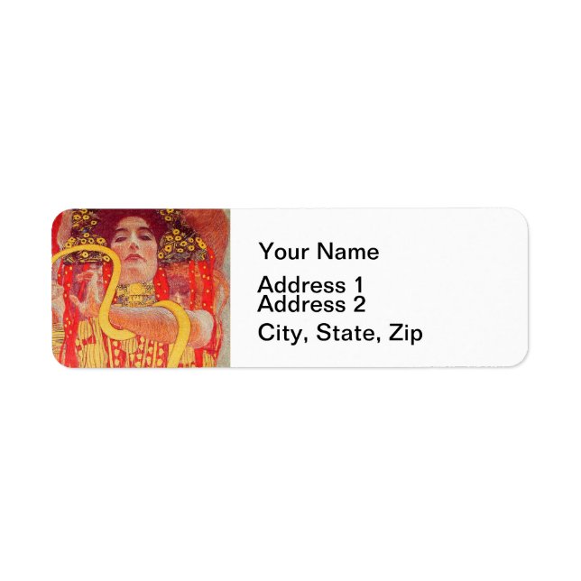 Gustav Klimt Red Woman Gold Snake Painting Label (Front)