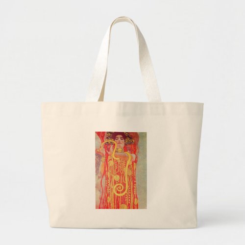 Gustav Klimt Red Woman Gold Snake Painting Large Tote Bag