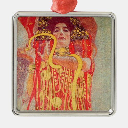 Gustav Klimt Red Woman Gold Snake Painting Metal Ornament