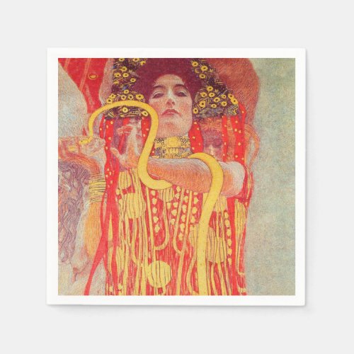 Gustav Klimt Red Woman Gold Snake Painting Napkins