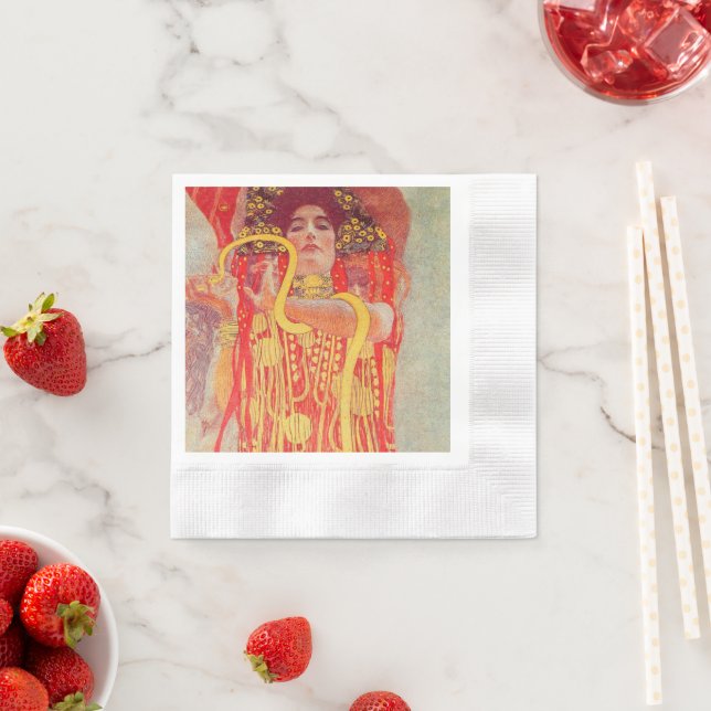 Gustav Klimt Red Woman Gold Snake Painting Napkins (Insitu)