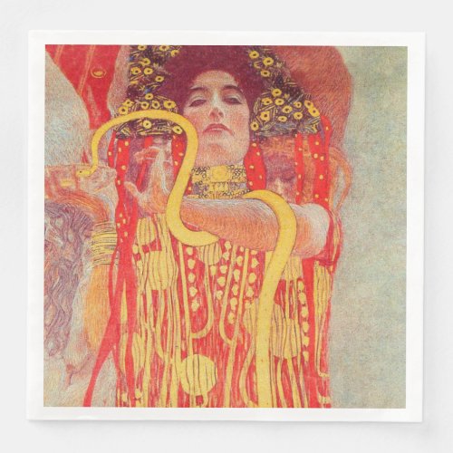 Gustav Klimt Red Woman Gold Snake Painting Paper Dinner Napkins