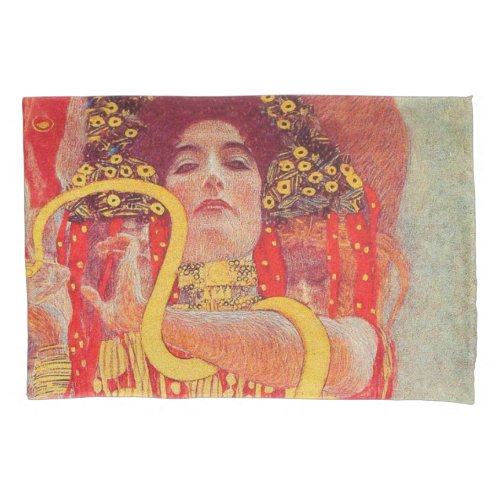 Gustav Klimt Red Woman Gold Snake Painting Pillow Case