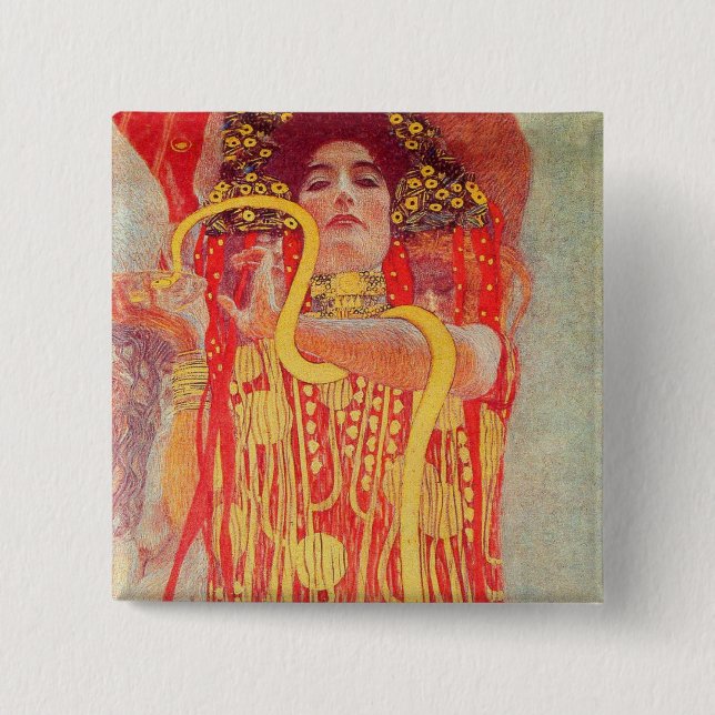 Gustav Klimt Red Woman Gold Snake Painting Pinback Button (Front)